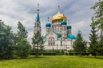Fototapeta na wymiar Assumption Cathedral (Uspenskiy Sobor) in Omsk, Russia