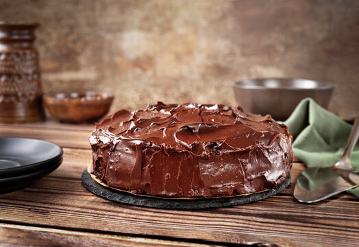 Delicious egan chocolate cake captured in rustic style