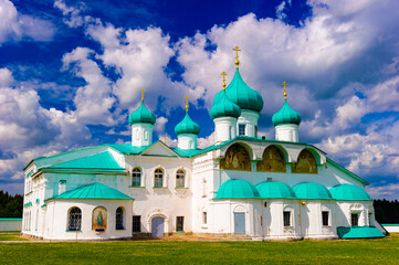 Fototapeta na wymiar It's Alexander-Svirsky Monastery, a Russian Orthodox monastery situated deep in the woods of the Leningrad Oblast