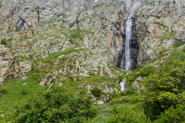 Waterfall in Ala Archa valley in Kyrgyzstan