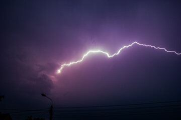 Lightning at the sky during the evening.