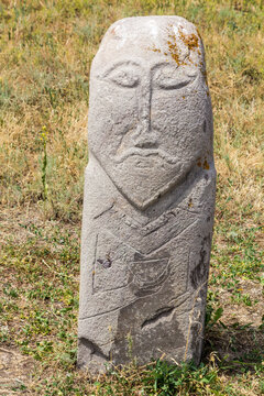 Ancient balbal (stone marker) near the Burana tower, Kyrgyzstan