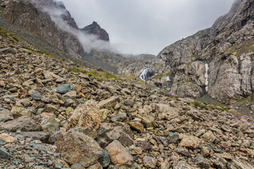Scree near Ala Kul lake in Kyrgyzstan