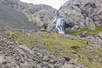 Waterfall near Ala Kul lake in Kyrgyzstan