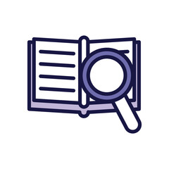 text book with magnifying glass line style icon