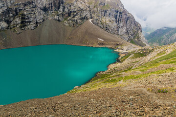 Ala-Kul lake in the Terskey Alatau mountain range in Kyrgyzstan