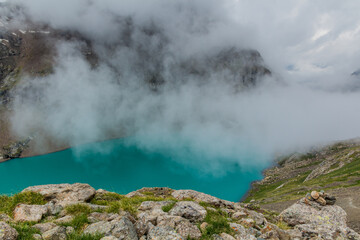 Ala-Kul lake in the Terskey Alatau mountain range in Kyrgyzstan