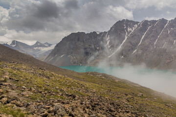 Mist over Ala Kul lake in Kyrgyzstan