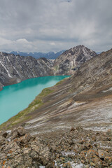Obraz premium Ala-Kul lake in the Terskey Alatau mountain range in Kyrgyzstan