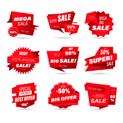 Set of retail sale badge. Stickers online shopping origami style for social media ads and banners, website badges, marketing, labels and stickers for products promotion template. Vector illustration.