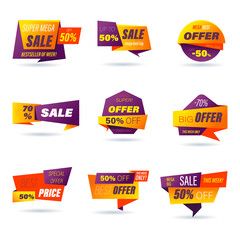 Set of retail sale badge. Stickers online shopping origami style for social media ads and banners, website badges, marketing, labels and stickers for products promotion template. Vector illustration.