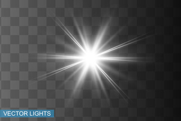 Abstract white laser beam. Transparent isolated on black background. Vector illustration.the lighting effect.floodlight directional