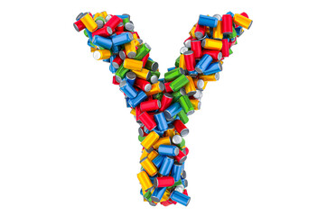 Letter Y from colored metallic drink cans, 3D rendering
