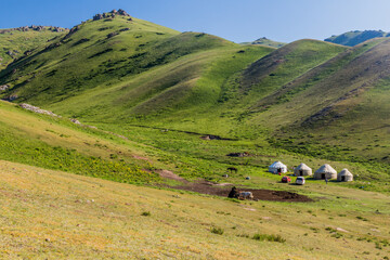 Yurt camp in the mountains near Song Kul lake, Kyrgyzstan