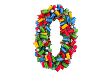 Number 0 from colored metallic drink cans, 3D rendering