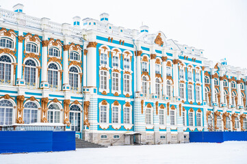 It's The Catherine Palace in winter, a Rococo palace located in the town of Tsarskoye Selo...