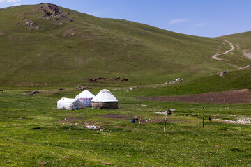 Yurt camp near Song Kul lake, Kyrgyzstan