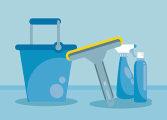 disinfect and clean activity with splash bottles and bucket