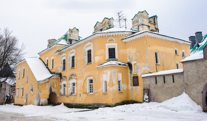 It's Yellow house of the Fedorov town, complex of buildings in the town of Pushkin, near...