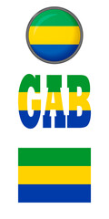 Fototapeta premium Set of icons of the flags of Gabon on a white background. Vector image: flag of Gabon, the button and the abbreviation. You can use it to create a website, print brochures or a guide book.