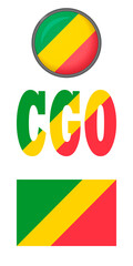 Icons of the flag of the Republic Of The Congo on a white background. Vector image: flag, button, and abbreviation. You can use it to create a website, print brochures, booklets, flyers, guidebook