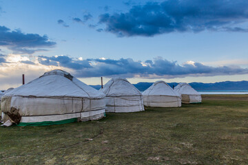 Yurt camp at the shores of Song Kul lake, Kyrgyzstan