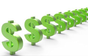3d  render dollar symbols in sequential condition. isolated on white background.