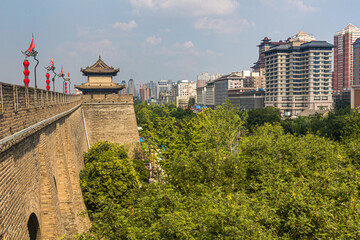 Fototapeta na wymiar City walls and a moat of Xi'an, China