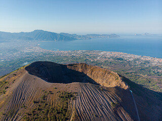 Mount volcano Vesuvius in Napoli. View of the crater of the volcano from above. Photo from a drone from the sky © Andrii
