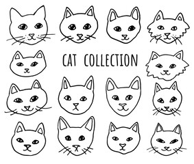 Fototapeta premium Collection with cute cats. Hand drawn vector illustration. Funny character.