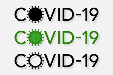 Covid-19 icon banner. Coronavirus bacteria cell lettering concept. Editable illustration on white background