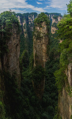 Sandstone pillars in Wulingyuan Scenic and Historic Interest Area in Zhangjiajie National Forest Park in Hunan province, China