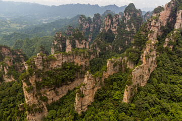 Fototapeta na wymiar Rock formations in Wulingyuan Scenic and Historic Interest Area in Zhangjiajie National Forest Park in Hunan province, China