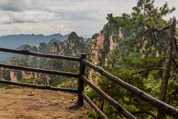 Railings at the One Step to Heaven viewpoint in Wulingyuan Scenic and Historic Interest Area in Zhangjiajie National Forest Park in Hunan province, China