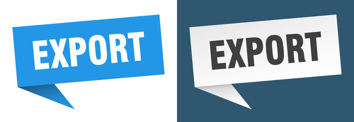 export banner. export speech bubble label set. export sign