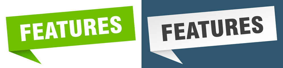 features banner. features speech bubble label set. features sign