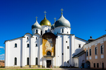 Fototapeta na wymiar It's St. Nicholas Cathedral, Historic Monuments of Novgorod and Surroundings, UNESCO World Heritage Site, Novgorod, Russia