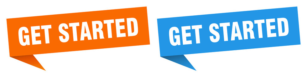 get started banner. get started speech bubble label set. get started sign