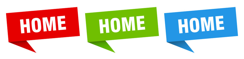 home banner. home speech bubble label set. home sign