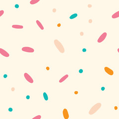 Confetti vector seamless pattern. Abstract festive background with colorful sprinkles and dots.