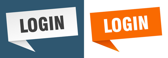 login banner. login speech bubble label set. login sign