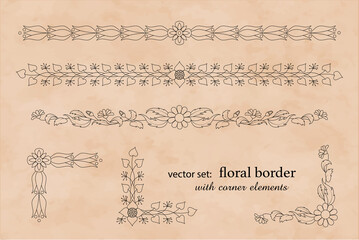 Florale Bordüren Sammlung, 
Vektor Illustration 
