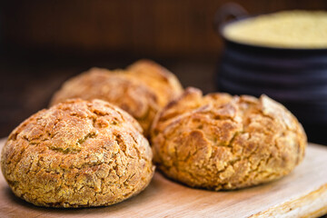 Broa is a type of corn and wheat bread traditionally made in Portugal, Galicia and Brazil. Flour is made from corn and wheat or rye, and yeast.
