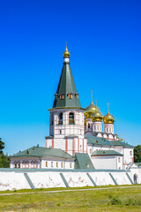 Fototapeta na wymiar It's Valday Iversky Monastery, a Russian Orthodox monastery founded by Patriarch Nikon in 1653. Lake Valdayskoye in Valdaysky District of Novgorod Oblast, Russia,