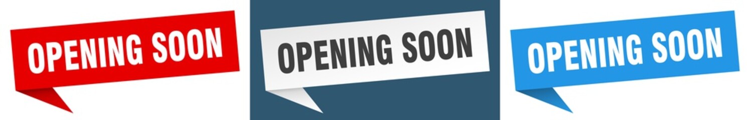 opening soon banner. opening soon speech bubble label set. opening soon sign