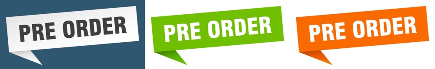 pre order banner. pre order speech bubble label set. pre order sign