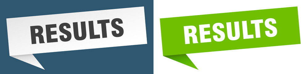 results banner. results speech bubble label set. results sign