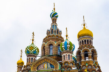 Fototapeta na wymiar It's Church of the Savior on Spilled Blood (Church on Spilt Blood and the Cathedral of the Resurrection of Christ) is one of the main sights of Saint Petersburg, Russia
