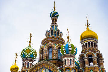 Fototapeta na wymiar It's Church of the Savior on Spilled Blood (Church on Spilt Blood and the Cathedral of the Resurrection of Christ) is one of the main sights of Saint Petersburg, Russia