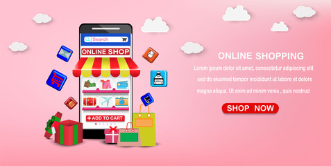 Digital marketing on app smart phone or Website.Vector concept marketing and Shopping online.